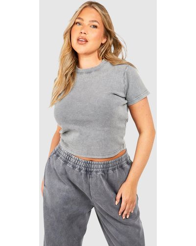 Boohoo Plus Washed Seam Detail Cap Sleeve Top - Grey