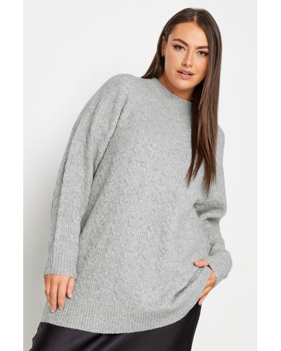 Yours Cable Knit Turtle Neck Jumper - Grey
