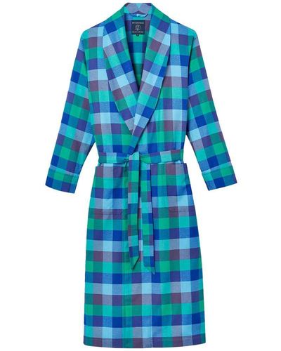 British Boxers 'shire Square' Blue Check Brushed Cotton Dressing Gown