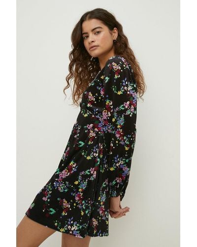 Oasis Petite Floral Velvet Empire Seam Mini Dress - Black