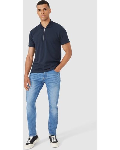 Red Herring Ottoman Zip Neck Polo - Blue