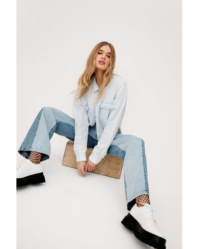 Nasty Gal Two Tone High Waisted Straight Leg Jeans - Blue