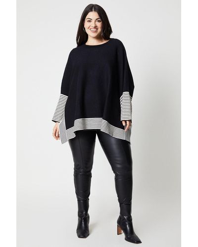 Wallis Curve Oversized Poncho Jumper With Contrast Stripe - Black