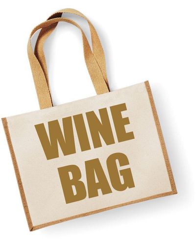 60 SECOND MAKEOVER Large Jute Bag Wine Bag Natural Bag Gold Text - Metallic