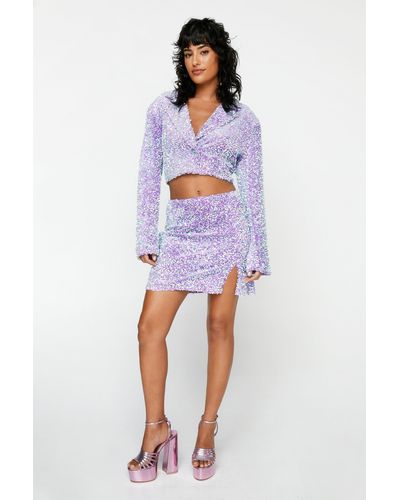 Nasty Gal Premium Velvet Sequin Mini Skirt - Purple