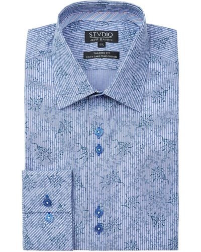 Jeff Banks Dobby Stripe Floral Stvdio Shirt - Blue