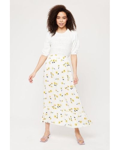 Dorothy Perkins Yellow Floral Crinkle Co-ord Midi Skirt - Natural