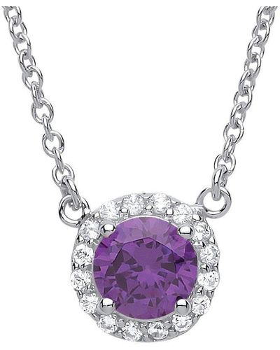 Jewelco London Silver Cz & Created Amethyst Round Charm Necklace - Gvk158amy - Purple