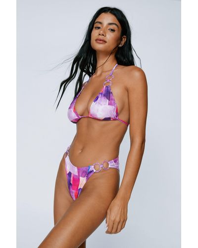 Nasty Gal Recycled Abstract Double Ring Triangle Bikini Set - Purple