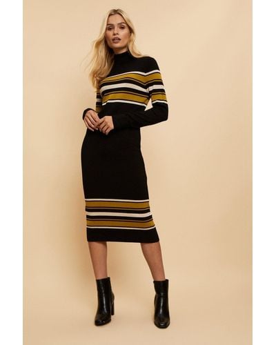 Wallis Tall Ochre Block Stripe Polo Knitted Dress - Natural