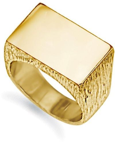 Jewelco London 9ct Gold Engravable Barked Initial Blank Plate Signet Ring - Jir009 - Metallic