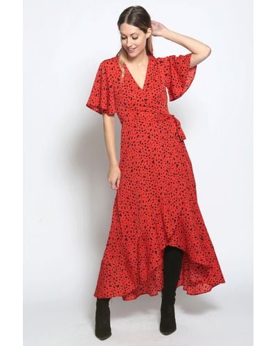 Cutie London Animal Print Frill Hemmed Wrap Dress - Red