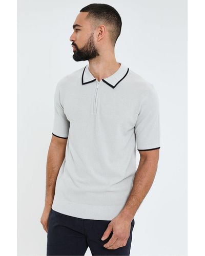 Threadbare 'tealby' Luxe 1/4 Zip Knitted Polo - White