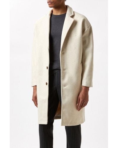 Burton Relaxed Fit Faux Wool Ecru Overcoat - Natural