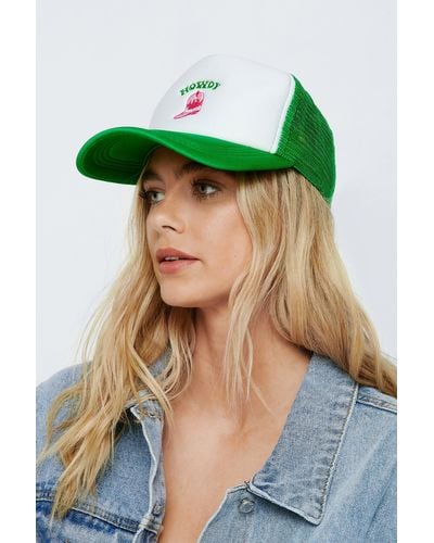 Nasty Gal Howdy Western Boots Embroidery Trucker Hat - Green