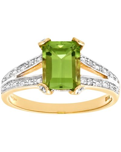 Jewelco London 9ct Gold Diamond Emerald Cut Peridot Art Deco Solitaire Ring - Pr0axl6767ypd - Metallic