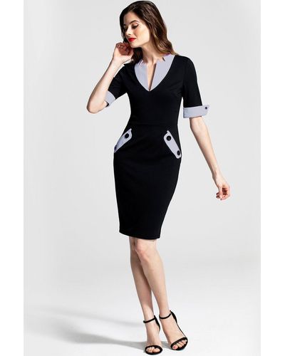 Hot Squash Contrast Collar Short-sleeved Dress - Black