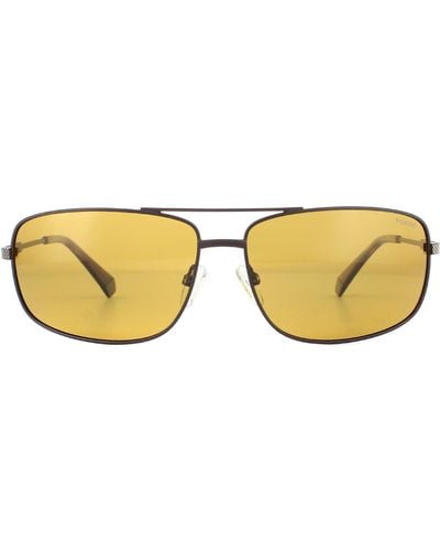 Polaroid Rectangle Matte Brown Yellow Polarized Sunglasses
