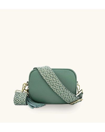 Apatchy London Pistachio Leather Crossbody Bag With Pistachio Cross-stitch Strap - Green