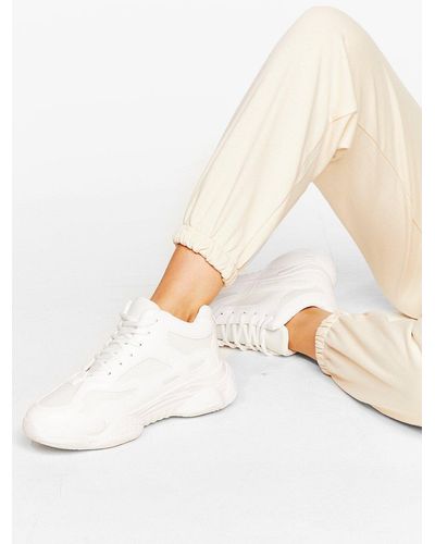 Nasty Gal Mesh Your Match Faux Leather Chunky Trainers - White