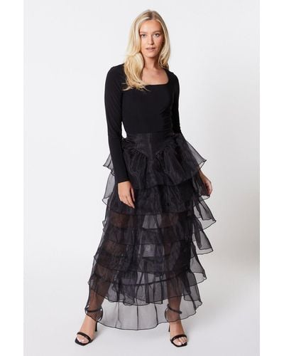 Dorothy Perkins Organza Tiered Midi Skirt - Black