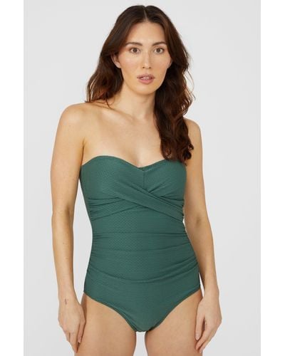 DEBENHAMS Textured Bandeau Swimsuit - Green