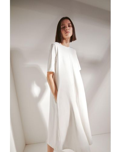 Warehouse Premium Cotton Trapeze Midi Dress - White