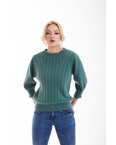 Double Second Bell Sleeve Knit Jumper - Blue