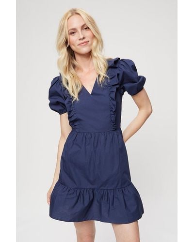 Dorothy Perkins Navy Ruffle Poplin Mini Dress - Blue