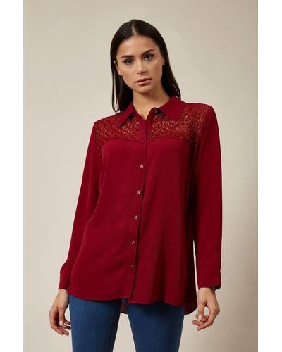 Hoxton Gal Oversized Long Sleeves Shirt Top - Red