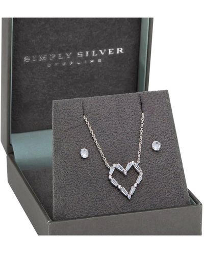 Simply Silver Sterling Silver With Cubic Zirconia Open Heart Set - Gift Boxed - Black