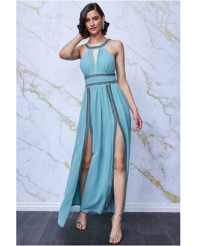 Danaya Double Spilt Grecian Maxi Dress - Blue