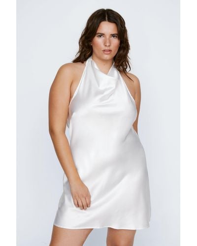 Nasty Gal Plus Size Satin Cowl Halter Neck Mini Dress - White
