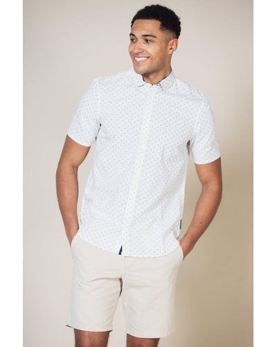 French Connection Patterned Cotton Short Sleeve Shirt - White