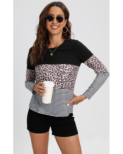 FS Collection Animal Print & Classic White Striped Top In Black Block