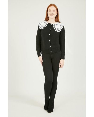 Yumi' Knitted 'mariah' Cardigan With Peter Pan Collar In Black