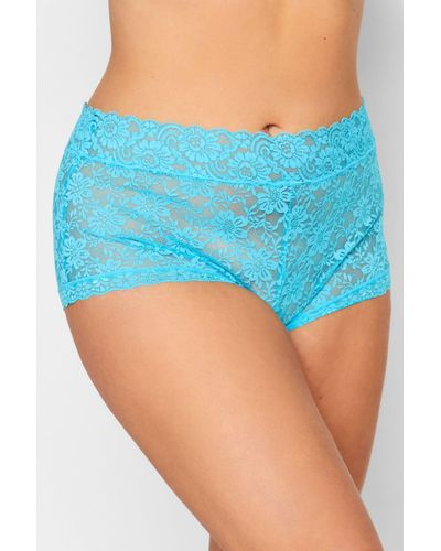 Yours Lace High Waist Shorts - Blue