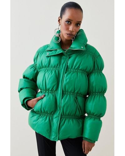 Karen Millen 18.01 Leather Oversized Puffer Coat - Green