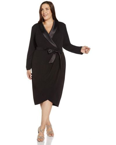 Adrianna Papell Plus Knit Crepe Tuxedo Wrap Dress - Black