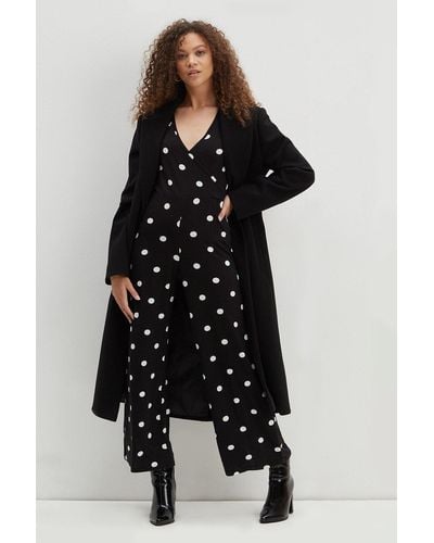 Dorothy Perkins Petite Wrap Front Spot Print Jumpsuit - Black
