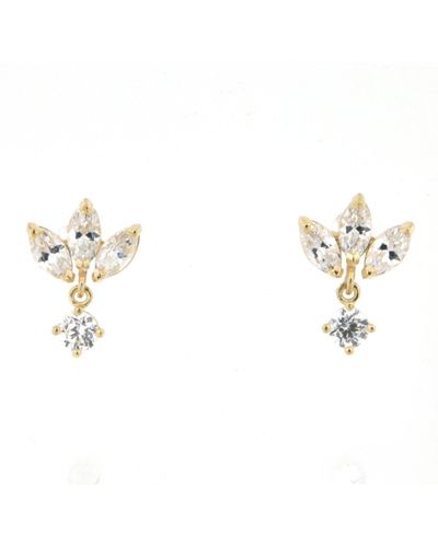 The Fine Collective Cubic Zirconia Petal Dangling Stud Earrings - White
