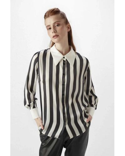 GUSTO Striped Satin Shirt - Black