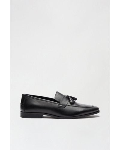 Burton Black Leather Tassel Loafers - White