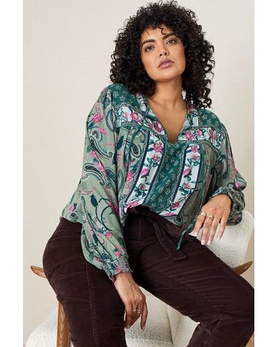 Monsoon 'harnie' Patch Printed Blouse - Green