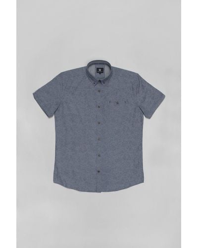 Steel & Jelly Grey Floral Print Slim Fit Short Sleeve Shirt - Blue