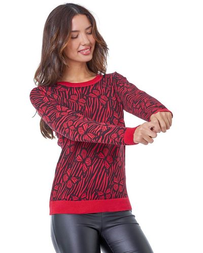 Roman Butterfly Sparkle Embellished Jumper - Red
