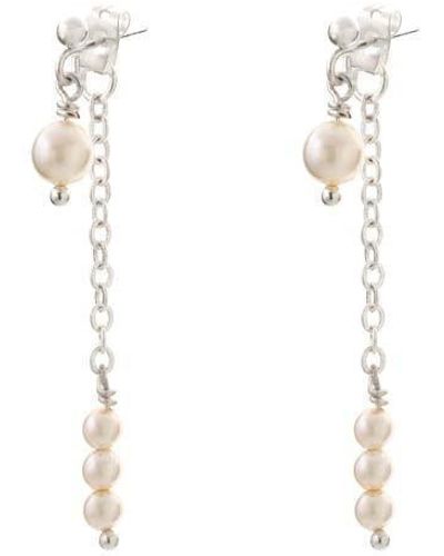 Joy by Corrine Smith Double Drop Pearl Chain Earrings Silver Plated - Metallic