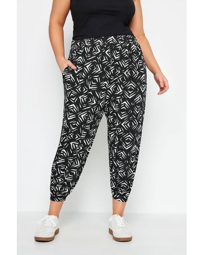 Yours Ikat Print Cropped Harem Trousers - Black