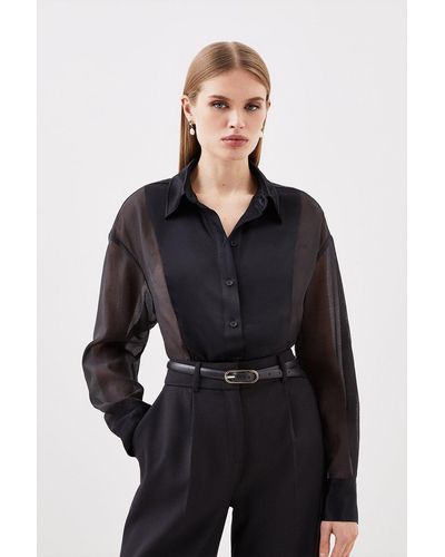 Karen Millen Lydia Millen Tailored Satin And Sheer Panelled Shirt - Black
