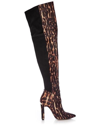 Moda In Pelle 'viramoda' Textured Animal Print Over The Knee Boots - Black
